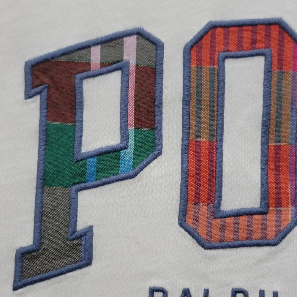 Polo Ralph Lauren Mens 4XB White Plaid Patchwork Logo Embroidered T-Shirt‎ NWT
